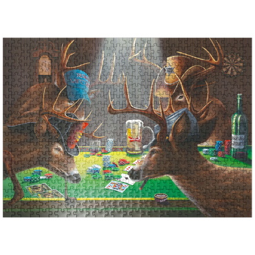 puzzleplate Whitetail Bucks Playing Poker Indoors 500 Jigsaw Puzzle