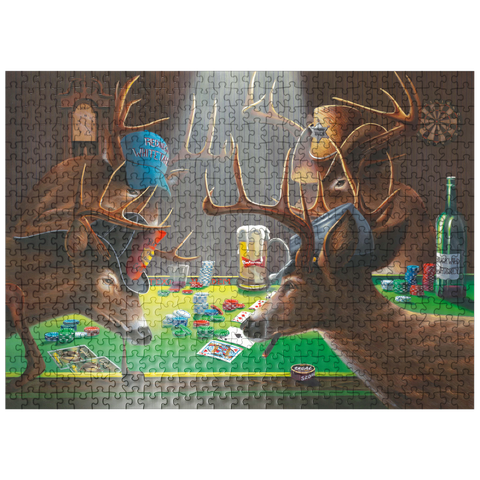 puzzleplate Whitetail Bucks Playing Poker Indoors 500 Jigsaw Puzzle