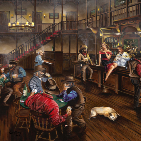 Lively Old West Saloon Gathering 500 Jigsaw Puzzle 3D Modell