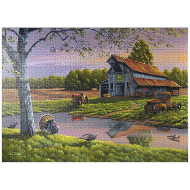 puzzleplate Vintage Farmyard at Sunset with Turkeys 1000 Jigsaw Puzzle