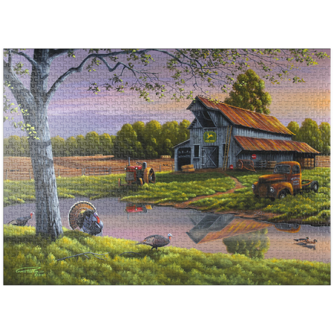puzzleplate Vintage Farmyard at Sunset with Turkeys 1000 Jigsaw Puzzle