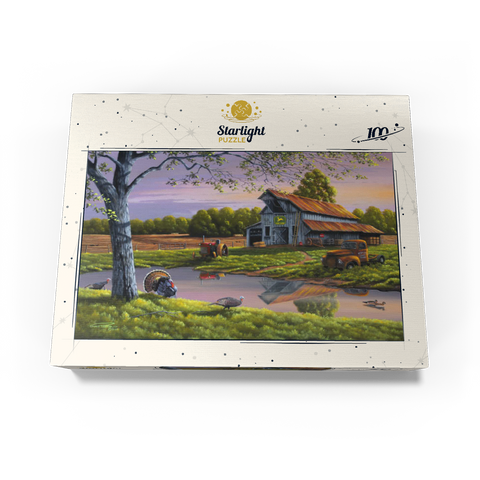 Vintage Farmyard at Sunset with Turkeys 100 Jigsaw Puzzle box view3