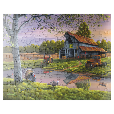 puzzleplate Vintage Farmyard at Sunset with Turkeys 100 Jigsaw Puzzle