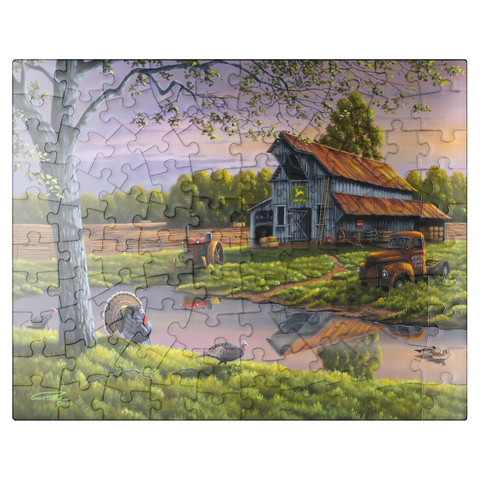 puzzleplate Vintage Farmyard at Sunset with Turkeys 100 Jigsaw Puzzle