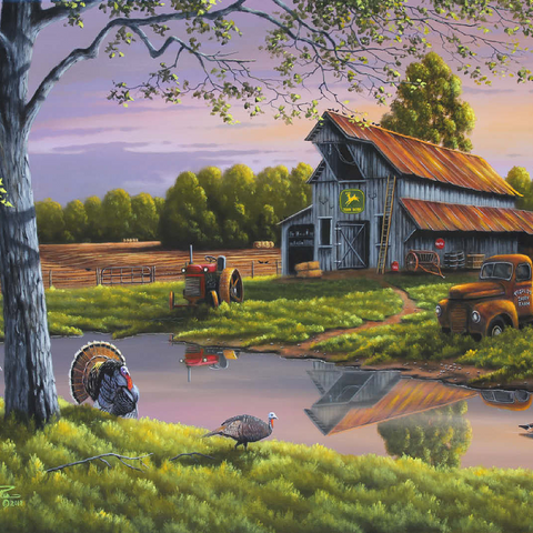 Vintage Farmyard at Sunset with Turkeys 100 Jigsaw Puzzle 3D Modell