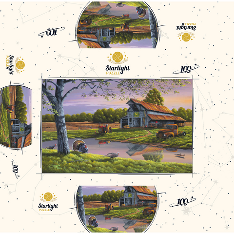 Vintage Farmyard at Sunset with Turkeys 100 Jigsaw Puzzle box 3D Modell