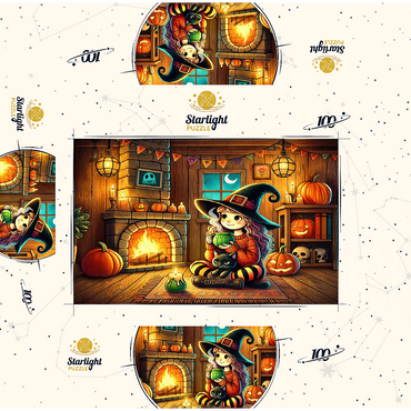 Cozy Halloween Witch with Black Cat by Fireplace 100 Jigsaw Puzzle box 3D Modell