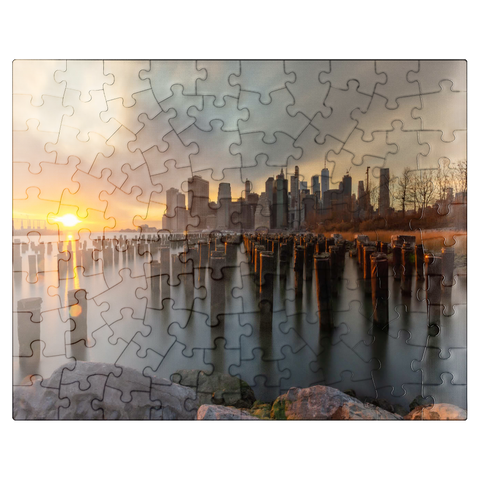puzzleplate Sunset Over Manhattan Skyline from Brooklyn 100 Jigsaw Puzzle