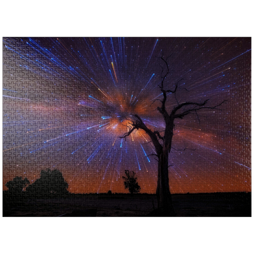 puzzleplate Radiant Starburst Sky over Lone Tree at Night 1000 Jigsaw Puzzle