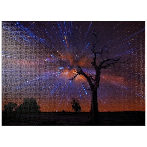 puzzleplate Radiant Starburst Sky over Lone Tree at Night 1000 Jigsaw Puzzle