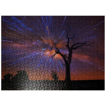 puzzleplate Radiant Starburst Sky over Lone Tree at Night 500 Jigsaw Puzzle