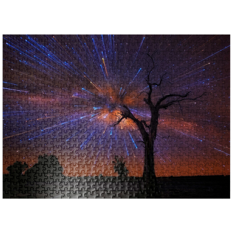puzzleplate Radiant Starburst Sky over Lone Tree at Night 500 Jigsaw Puzzle