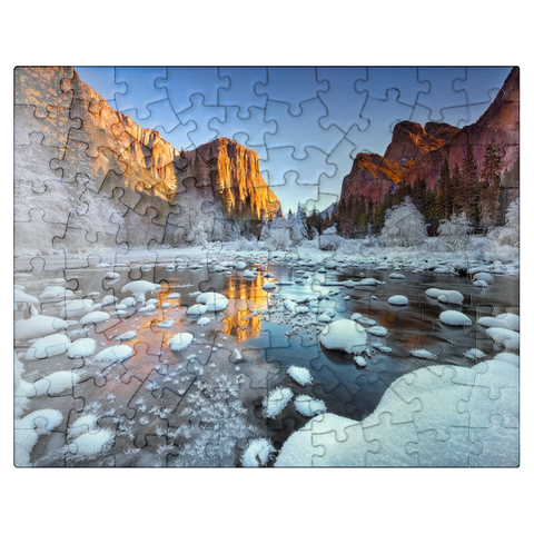 puzzleplate Yosemite Winter Sunrise with Snow-Covered River 100 Jigsaw Puzzle