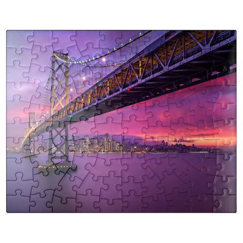 puzzleplate San Francisco Bay Bridge at Sunset - City Lights View 100 Jigsaw Puzzle