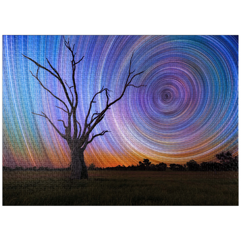 puzzleplate Star Trails Over Lone Tree - Cosmic Night Sky 1000 Jigsaw Puzzle