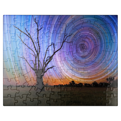 puzzleplate Star Trails Over Lone Tree - Cosmic Night Sky 100 Jigsaw Puzzle