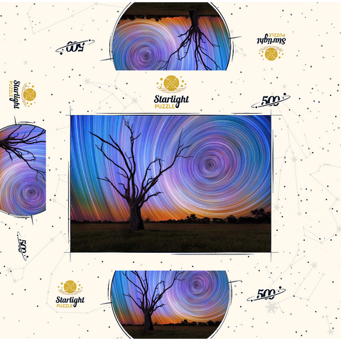 Star Trails Over Lone Tree - Cosmic Night Sky 500 Jigsaw Puzzle box 3D Modell