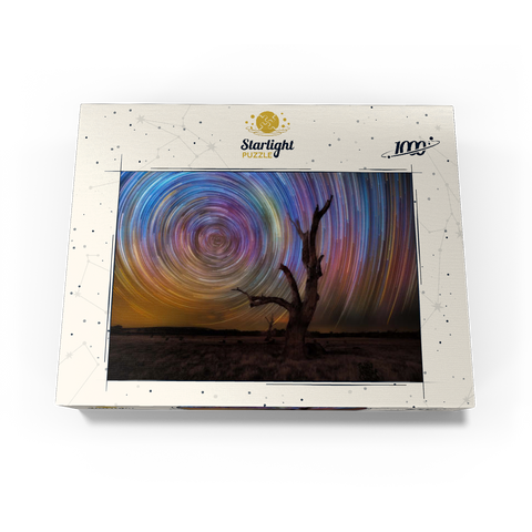 Colorful Star Trails Above Barren Tree - Night Sky Spiral 1000 Jigsaw Puzzle box view3