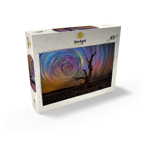 Colorful Star Trails Above Barren Tree - Night Sky Spiral 100 Jigsaw Puzzle box view2