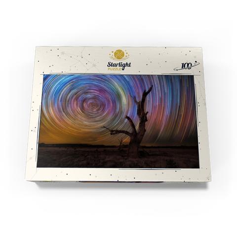 Colorful Star Trails Above Barren Tree - Night Sky Spiral 100 Jigsaw Puzzle box view3