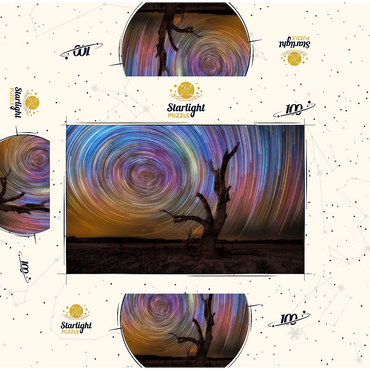 Colorful Star Trails Above Barren Tree - Night Sky Spiral 100 Jigsaw Puzzle box 3D Modell