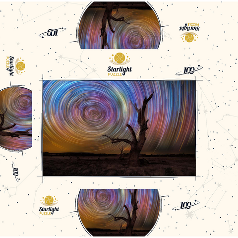 Colorful Star Trails Above Barren Tree - Night Sky Spiral 100 Jigsaw Puzzle box 3D Modell