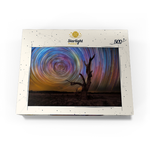Colorful Star Trails Above Barren Tree - Night Sky Spiral 500 Jigsaw Puzzle box view3