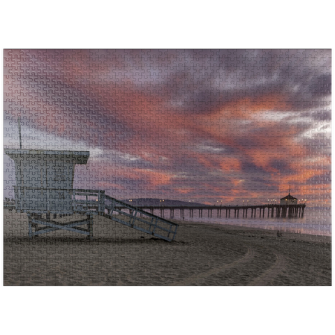 puzzleplate Manhattan Beach Pier with Lifeguard Tower at Sunset 1000 Jigsaw Puzzle