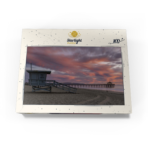 Manhattan Beach Pier with Lifeguard Tower at Sunset 100 Jigsaw Puzzle box view3