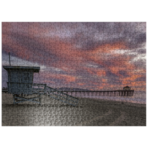 puzzleplate Manhattan Beach Pier with Lifeguard Tower at Sunset 500 Jigsaw Puzzle