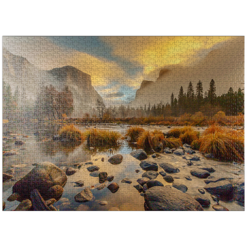 puzzleplate Yosemite Valley at Sunrise with Mist and Reflections 1000 Jigsaw Puzzle