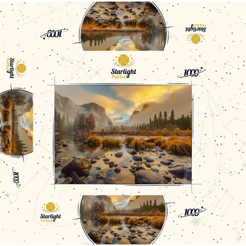 Yosemite Valley at Sunrise with Mist and Reflections 1000 Jigsaw Puzzle box 3D Modell