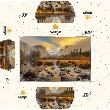 Yosemite Valley at Sunrise with Mist and Reflections 100 Jigsaw Puzzle box 3D Modell