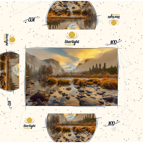 Yosemite Valley at Sunrise with Mist and Reflections 100 Jigsaw Puzzle box 3D Modell