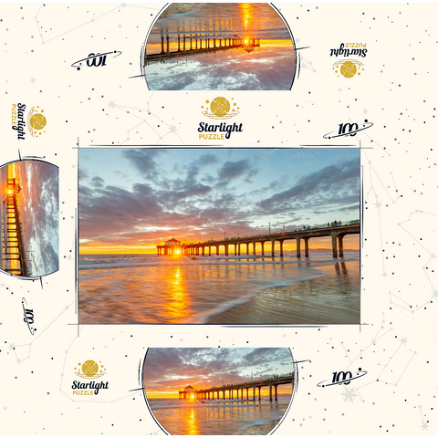 Manhattan Beach Pier Sunset Glow 100 Jigsaw Puzzle box 3D Modell