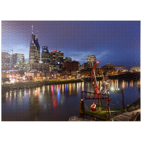puzzleplate Nashville Skyline with Cumberland River Reflections at Dusk 1000 Jigsaw Puzzle