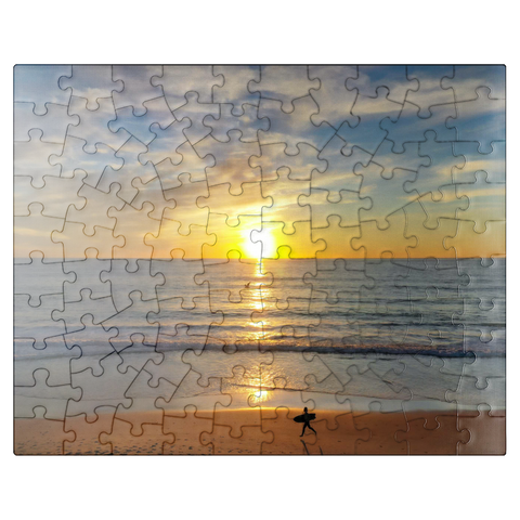 puzzleplate Surfer at Sunset on California Beach 100 Jigsaw Puzzle