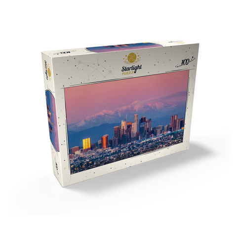 Los Angeles Skyline at Sunset with Snowy Mountains 100 Jigsaw Puzzle box view2