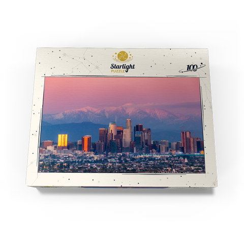 Los Angeles Skyline at Sunset with Snowy Mountains 100 Jigsaw Puzzle box view3