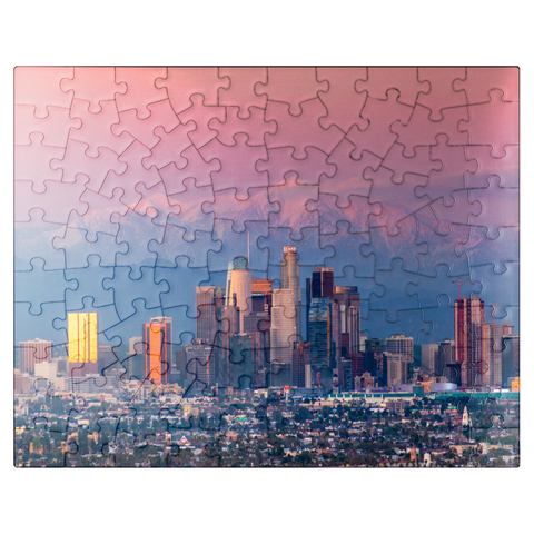 puzzleplate Los Angeles Skyline at Sunset with Snowy Mountains 100 Jigsaw Puzzle