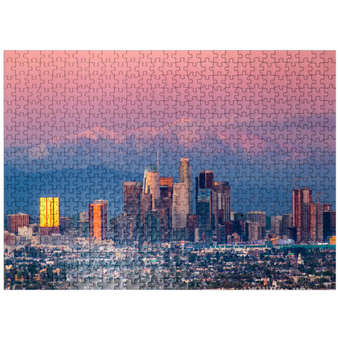 puzzleplate Los Angeles Skyline at Sunset with Snowy Mountains 500 Jigsaw Puzzle