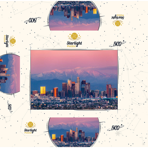 Los Angeles Skyline at Sunset with Snowy Mountains 500 Jigsaw Puzzle box 3D Modell