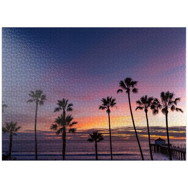 puzzleplate Manhattan Beach Pier at Sunset with Palm Silhouettes 1000 Jigsaw Puzzle