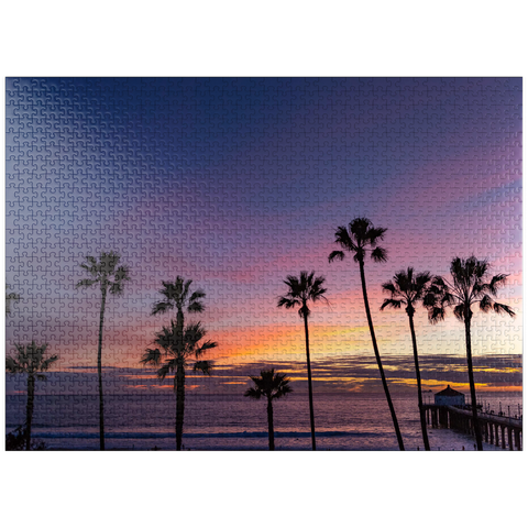 puzzleplate Manhattan Beach Pier at Sunset with Palm Silhouettes 1000 Jigsaw Puzzle