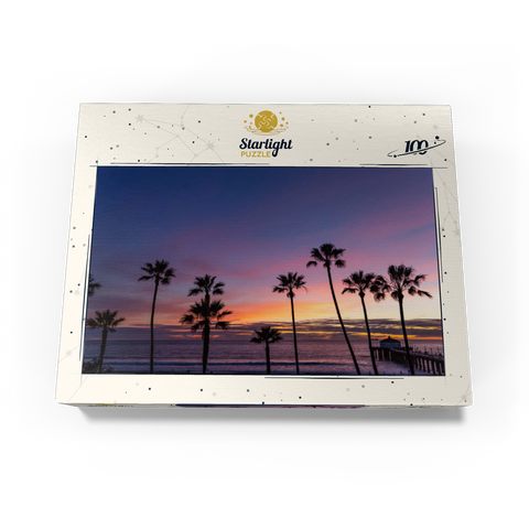 Manhattan Beach Pier at Sunset with Palm Silhouettes 100 Jigsaw Puzzle box view3