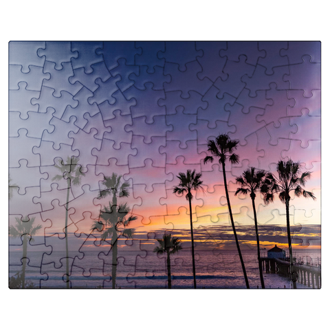 puzzleplate Manhattan Beach Pier at Sunset with Palm Silhouettes 100 Jigsaw Puzzle