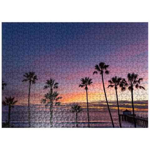 puzzleplate Manhattan Beach Pier at Sunset with Palm Silhouettes 500 Jigsaw Puzzle