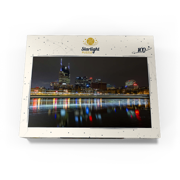 Nashville Skyline at Night - Reflections on the Cumberland River 100 Jigsaw Puzzle box view3