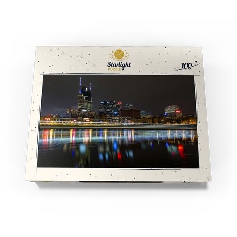 Nashville Skyline at Night - Reflections on the Cumberland River 100 Jigsaw Puzzle box view3