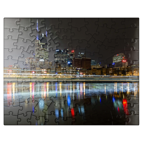 puzzleplate Nashville Skyline at Night - Reflections on the Cumberland River 100 Jigsaw Puzzle
